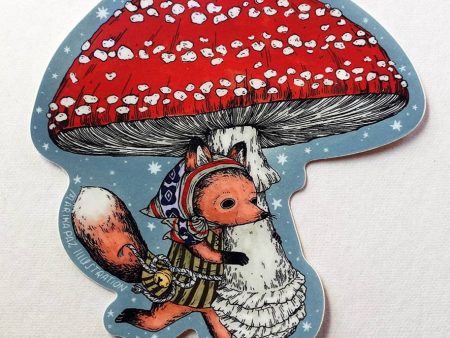 Fox with Big Mushroom Sticker For Cheap