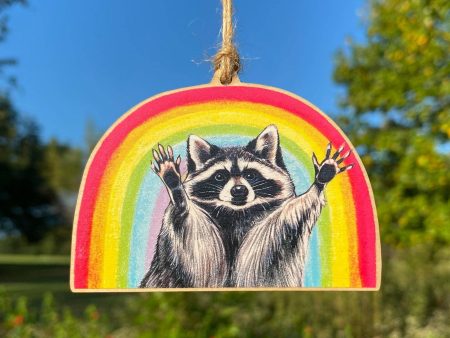 Rainbow Raccoon Wood Print Ornament For Discount