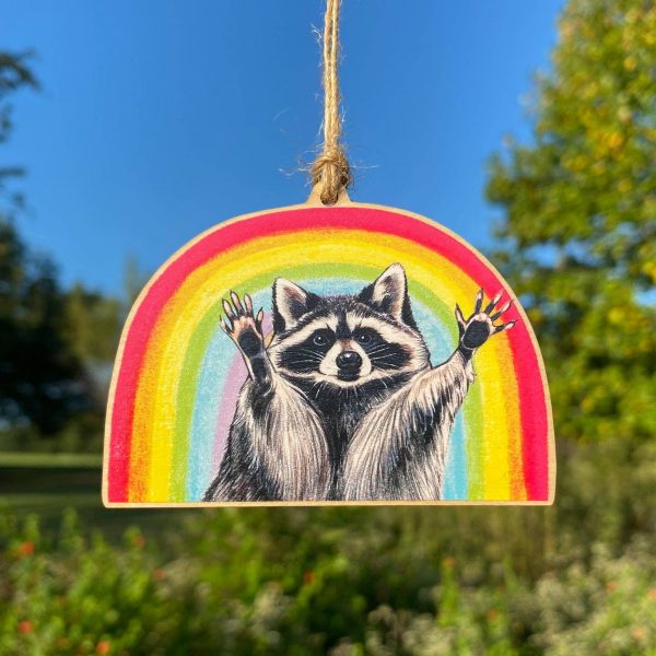 Rainbow Raccoon Wood Print Ornament For Discount