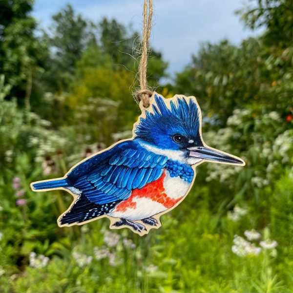 Female Belted Kingfisher Bird Wood Print Ornament Cheap